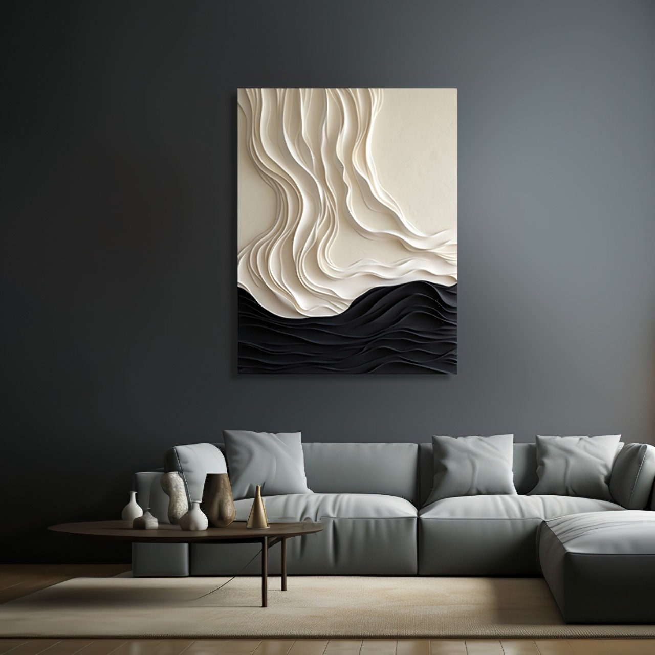 Wave Shaped Abstract Wall Art – Textured 3D Wall Sculpture | Modern Expressionist Wall Hanging for Living Room or Home Decor