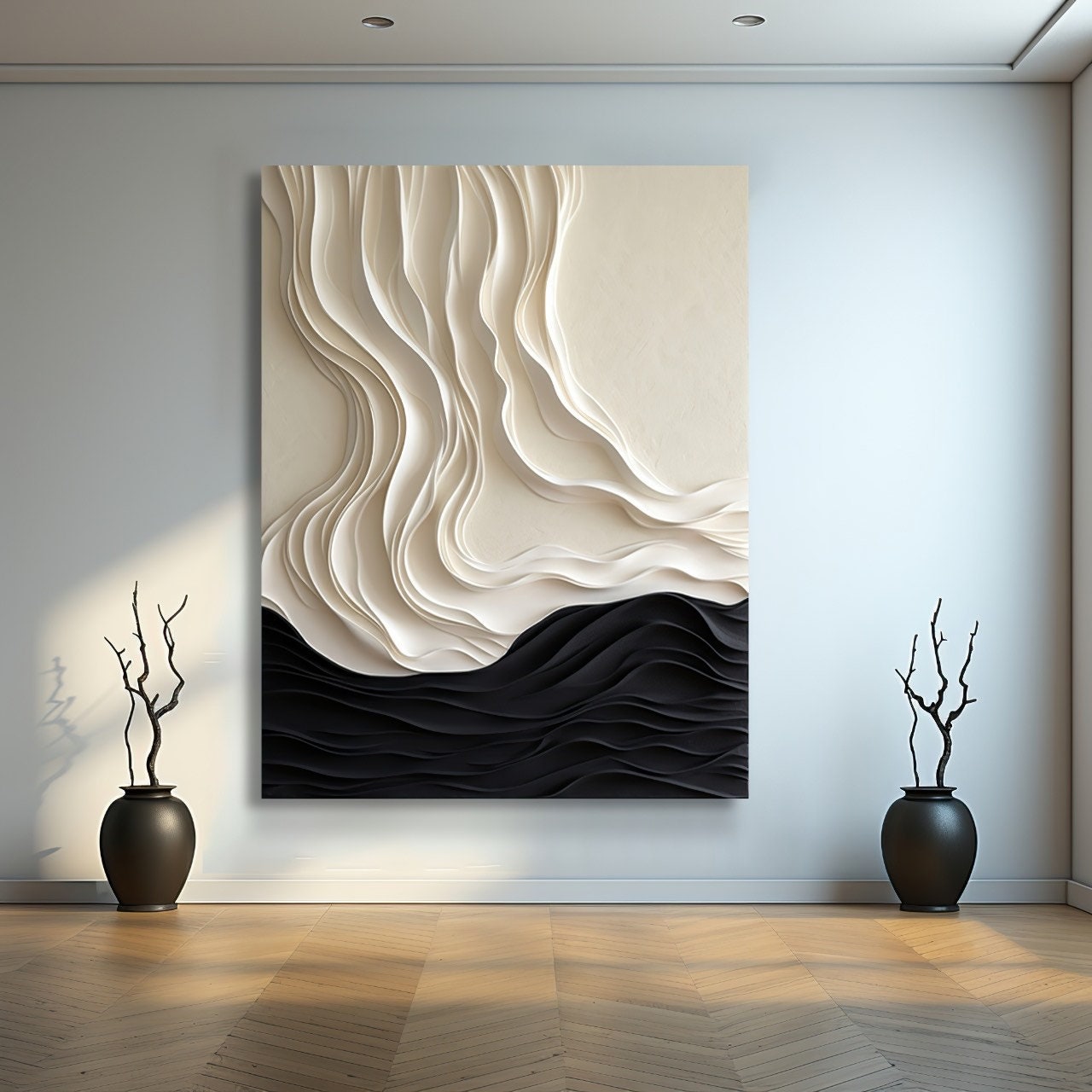 Wave Shaped Abstract Wall Art – Textured 3D Wall Sculpture | Modern Expressionist Wall Hanging for Living Room or Home Decor