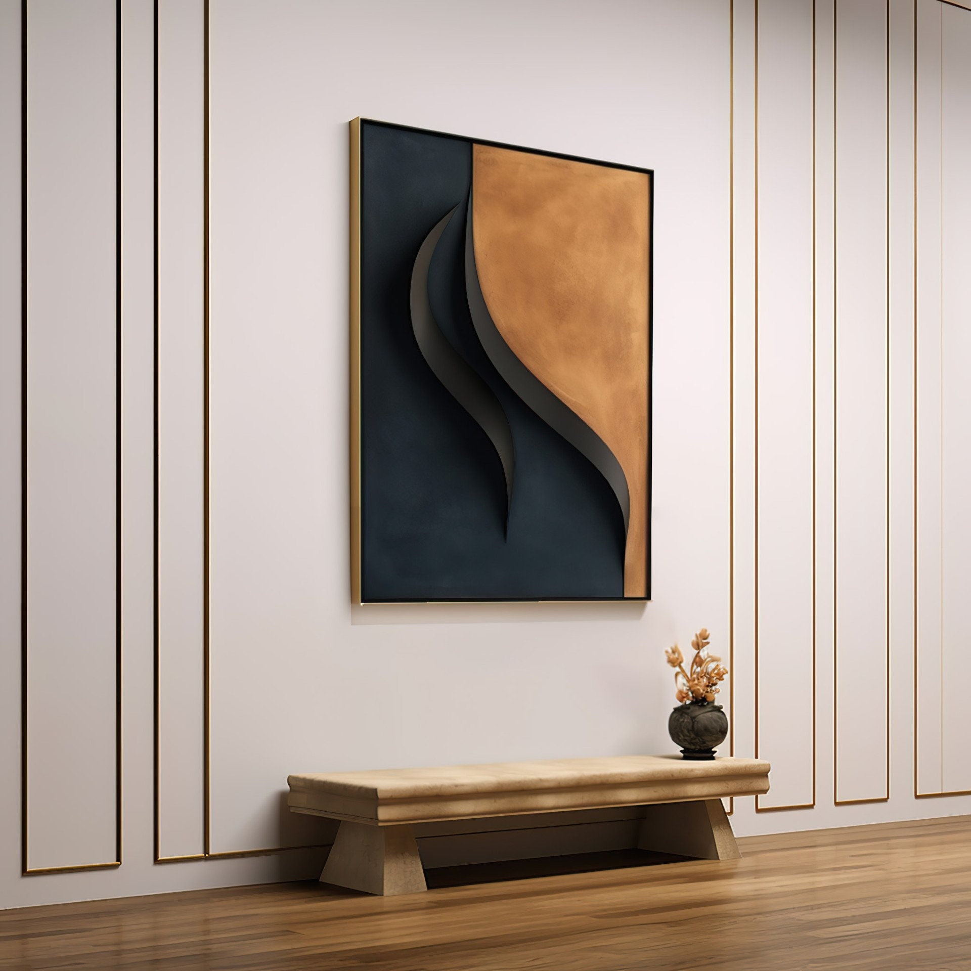 Wave shaped,Wooden art with distinct contrasting colors - Wall Hanging - 3D Vision - modern
