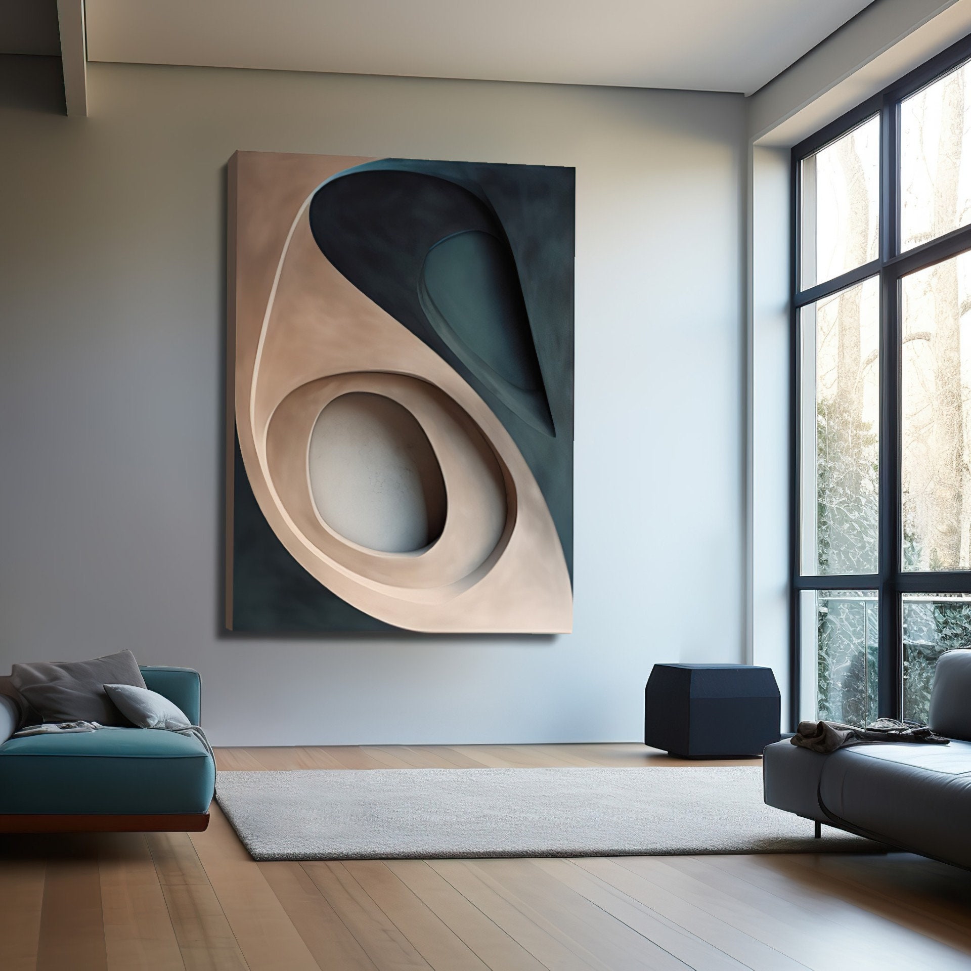 Abstract Hollow-Out 3D Wooden Wall Art – Bold Contrast Modern Wall Sculpture | Textured Geometric Wall Panel for Living Room, Bedroom