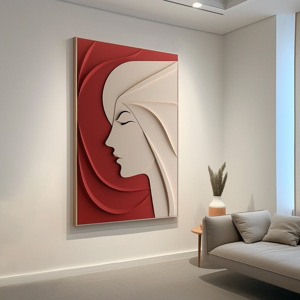 Minimalist craftsmanship, character model, wavy shape, wooden background wall -3D vision