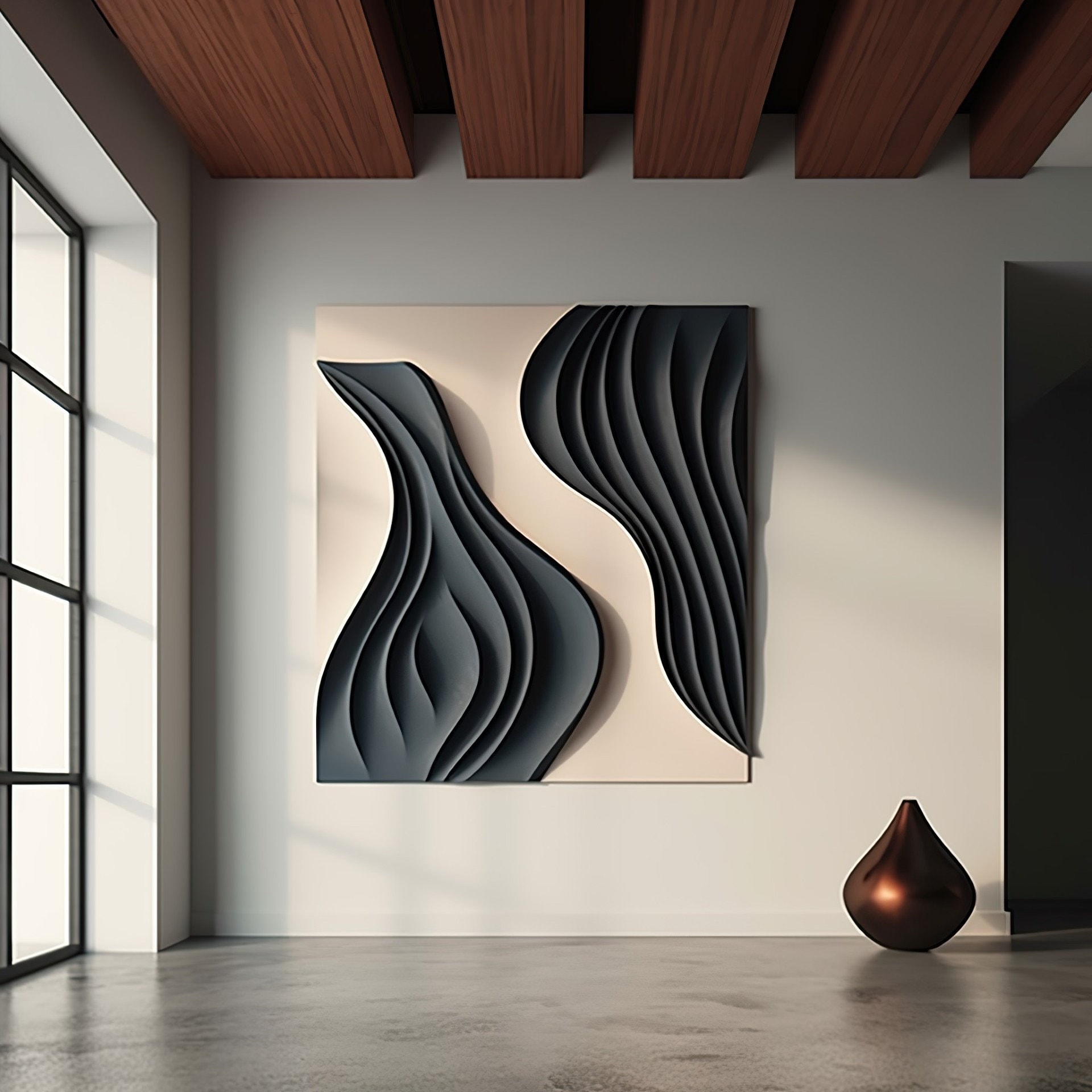 Wave shaped,black and white textured art decor wall- wooden craft art- 3D vision