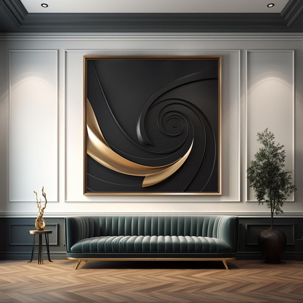 Black and Gold Minimalist Textured Wall Art, 3D Wood Carving Sculpture, Modern Abstract Wall Panel, Geometric Home Decor Luxury Wall Hanging