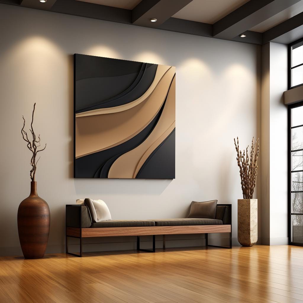 Brown and Black Minimalist Textured Wall Art, 3D Wood Carving, Abstract Geometric Wall Decor, Japandi Living Room Art, Modern Wall Sculpture