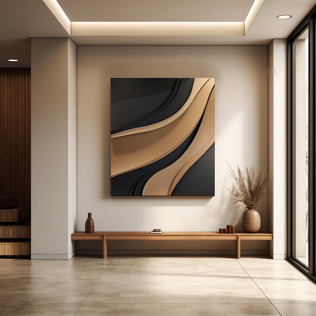 Brown and Black Minimalist Textured Wall Art, 3D Wood Carving, Abstract Geometric Wall Decor, Japandi Living Room Art, Modern Wall Sculpture