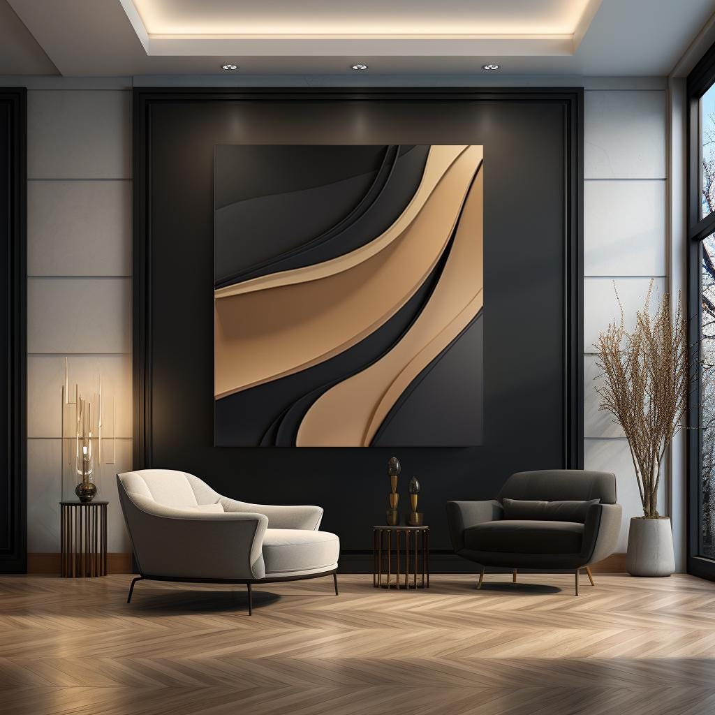 Brown and Black Minimalist Textured Wall Art, 3D Wood Carving, Abstract Geometric Wall Decor, Japandi Living Room Art, Modern Wall Sculpture