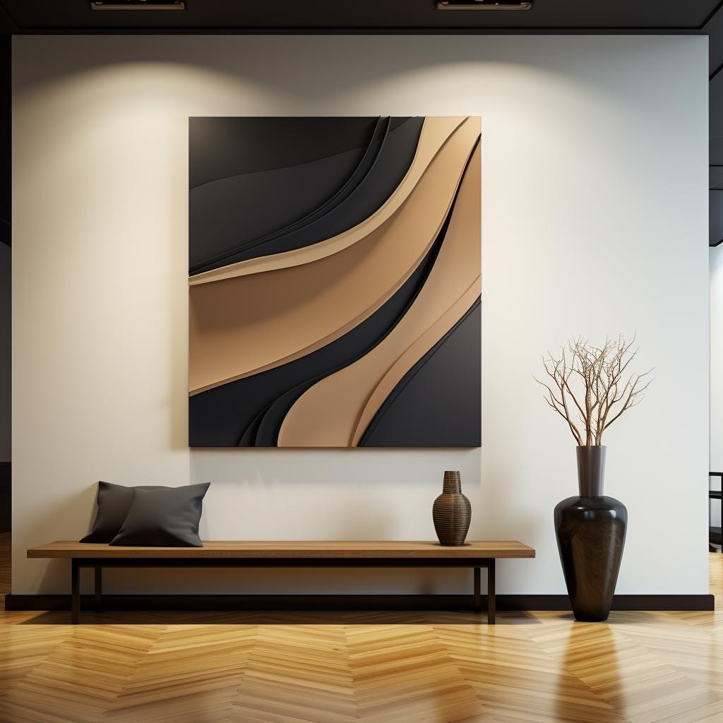 Brown and Black Minimalist Textured Wall Art, 3D Wood Carving, Abstract Geometric Wall Decor, Japandi Living Room Art, Modern Wall Sculpture