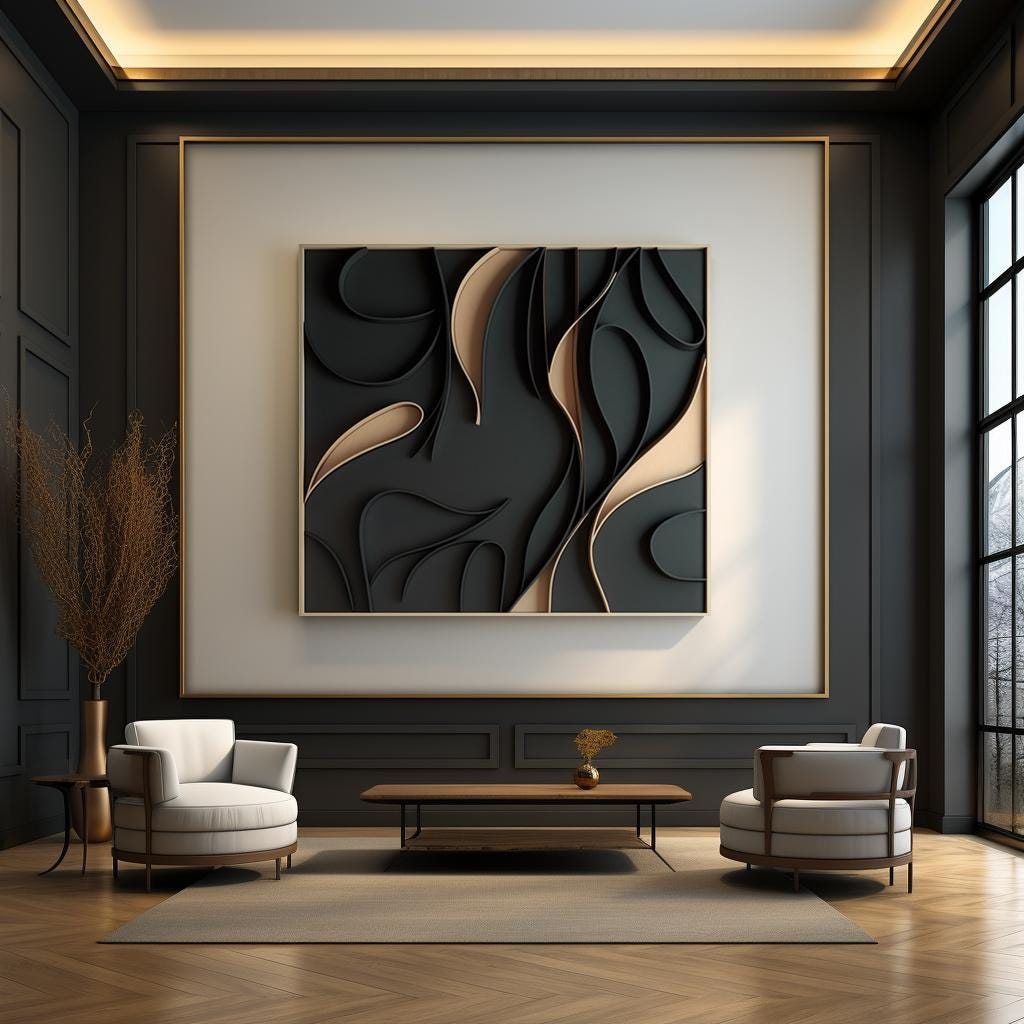 Brown and Black Minimalist Textured Wall Decor, 3D Wood Carving Art, Geometric Wall Sculpture, Japandi Living Room Wall Art, Handmade Décor