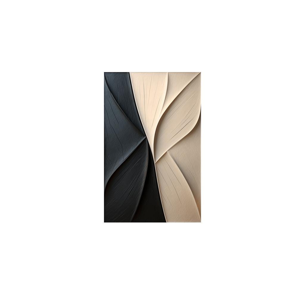 3D Wood Wall Art – Beige and Black Carved Wall Decor, Minimalist Abstract Sculpture, Neutral Textured Art for Living Room or Bedroom