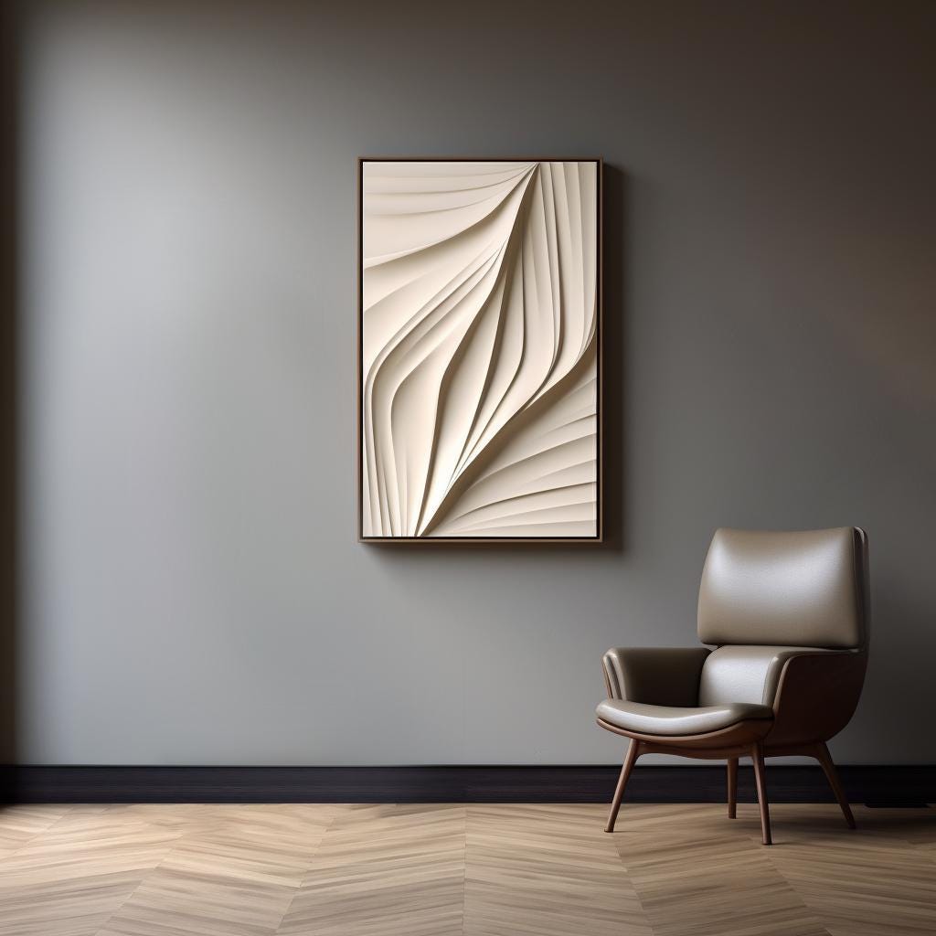 White Minimalist Textured Wall Decor – 3D Wood Carving Wall Art, Geometric Wooden Mural, Modern Home Décor, Living Room Wall Sculpture