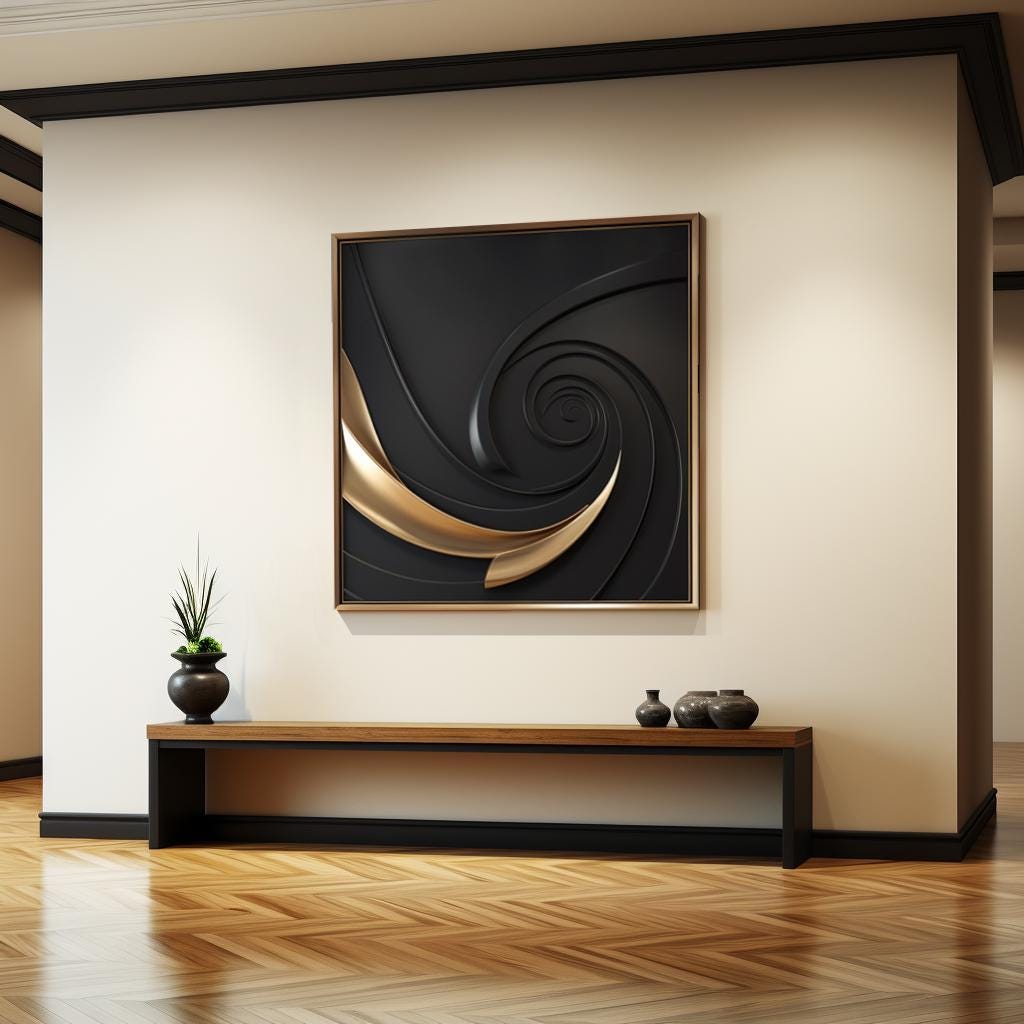 Black and Gold Minimalist Textured Wall Art, 3D Wood Carving Sculpture, Modern Abstract Wall Panel, Geometric Home Decor Luxury Wall Hanging