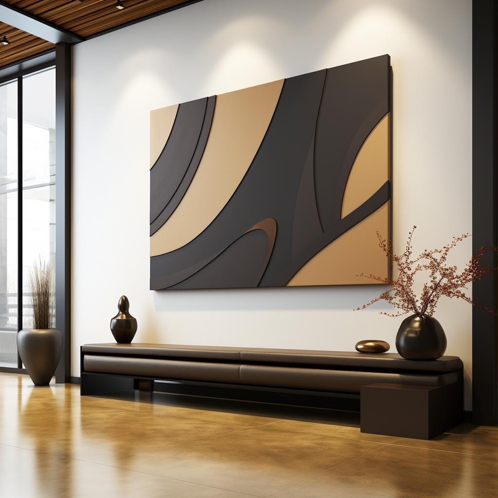 Brown and Black Minimalist Wall Decor, Handcrafted 3D Wooden Art Panel, Geometric Wall Accent, Boho Home Wall Hanging, Sculptural Room Decor