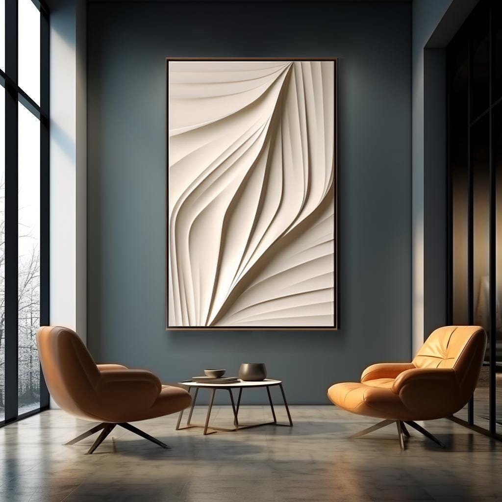 White Minimalist Textured Wall Decor – 3D Wood Carving Wall Art, Geometric Wooden Mural, Modern Home Décor, Living Room Wall Sculpture