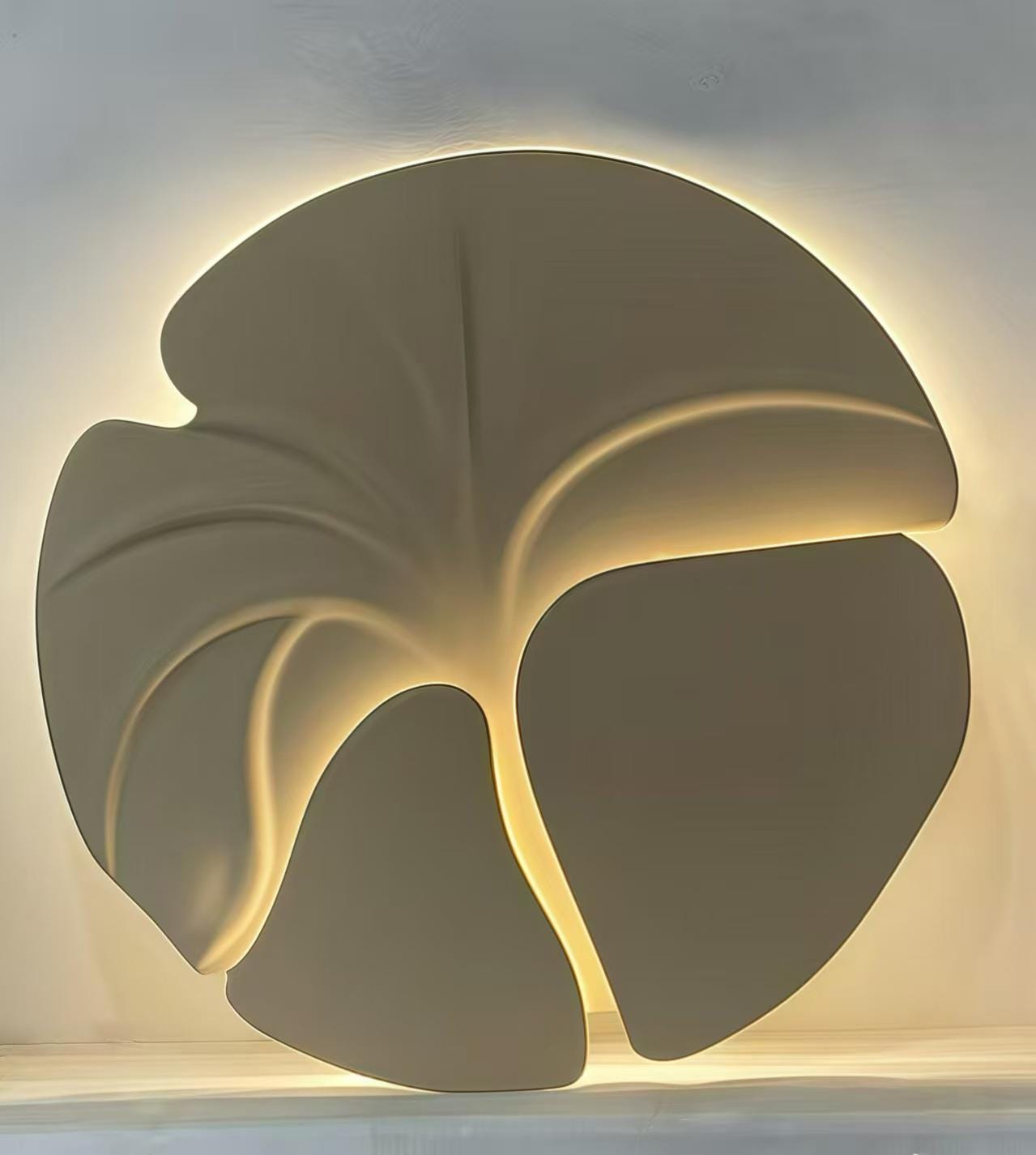 Modern Geometric Abstract Wood Wall Art – White Wavy Wooden Decor with LED Flowers – Minimalist Wall Sculpture, Housewarming Gift