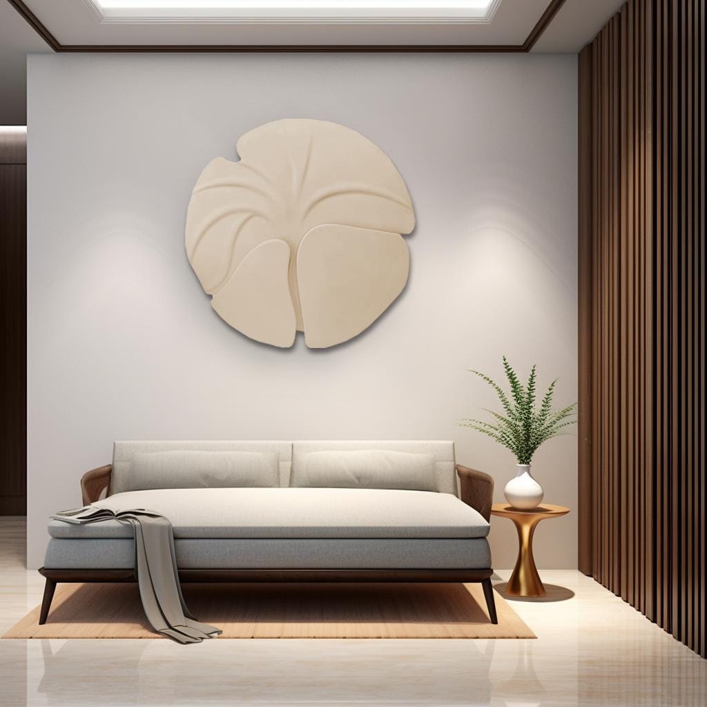 Modern Geometric Abstract Wood Wall Art – White Wavy Wooden Decor with LED Flowers – Minimalist Wall Sculpture, Housewarming Gift