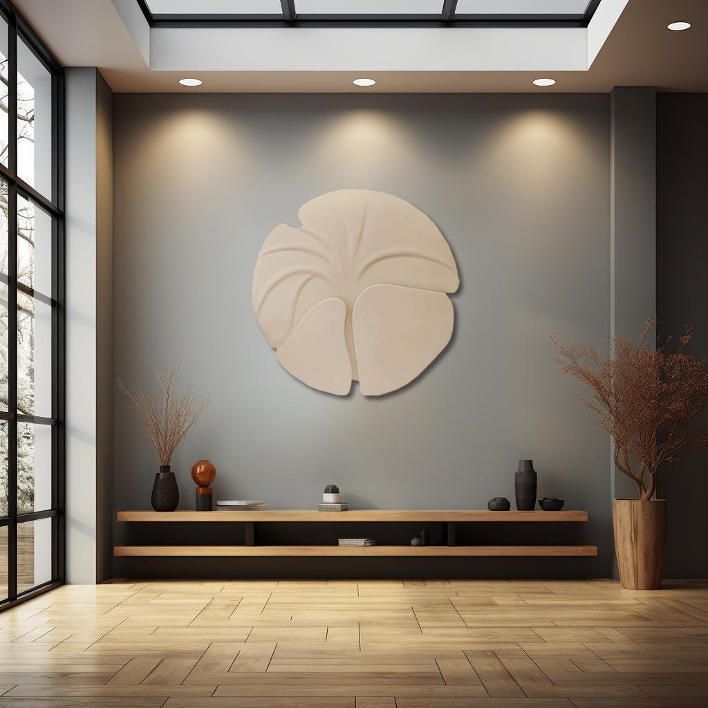 Modern Geometric Abstract Wood Wall Art – White Wavy Wooden Decor with LED Flowers – Minimalist Wall Sculpture, Housewarming Gift