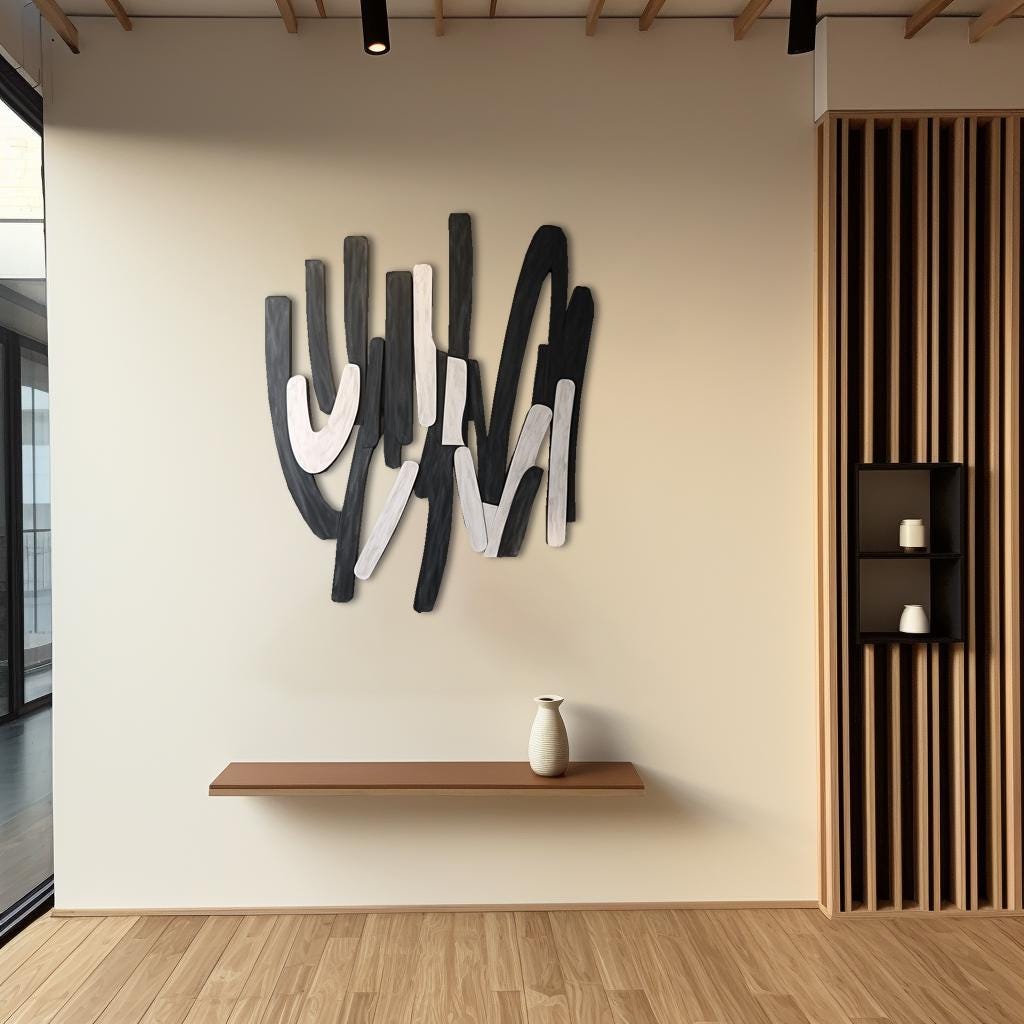 Black And White Minimalist Textured Wall Decor,Wood Carving Wall Art,3D vision,Home décor,Geometric Wall Décor,Living Room Art,Wooden Murals