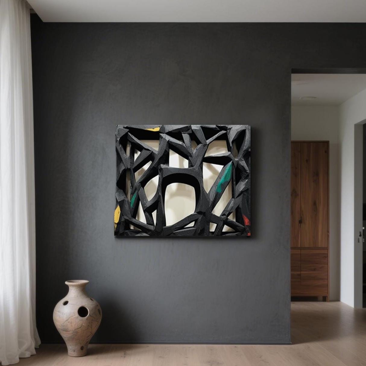 Modern Abstract Wall Art | 3D Geometric Sculpture | Black Textured Wall Decor | Contemporary Home Decor | Unique Handmade Artwork