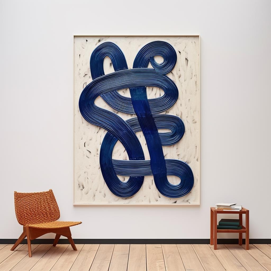 Large Navy 3D Textured Abstract Wall Art | Modern Japandi Canvas Painting | Oversized Minimalist Decor | Unique Gift for Him or Her