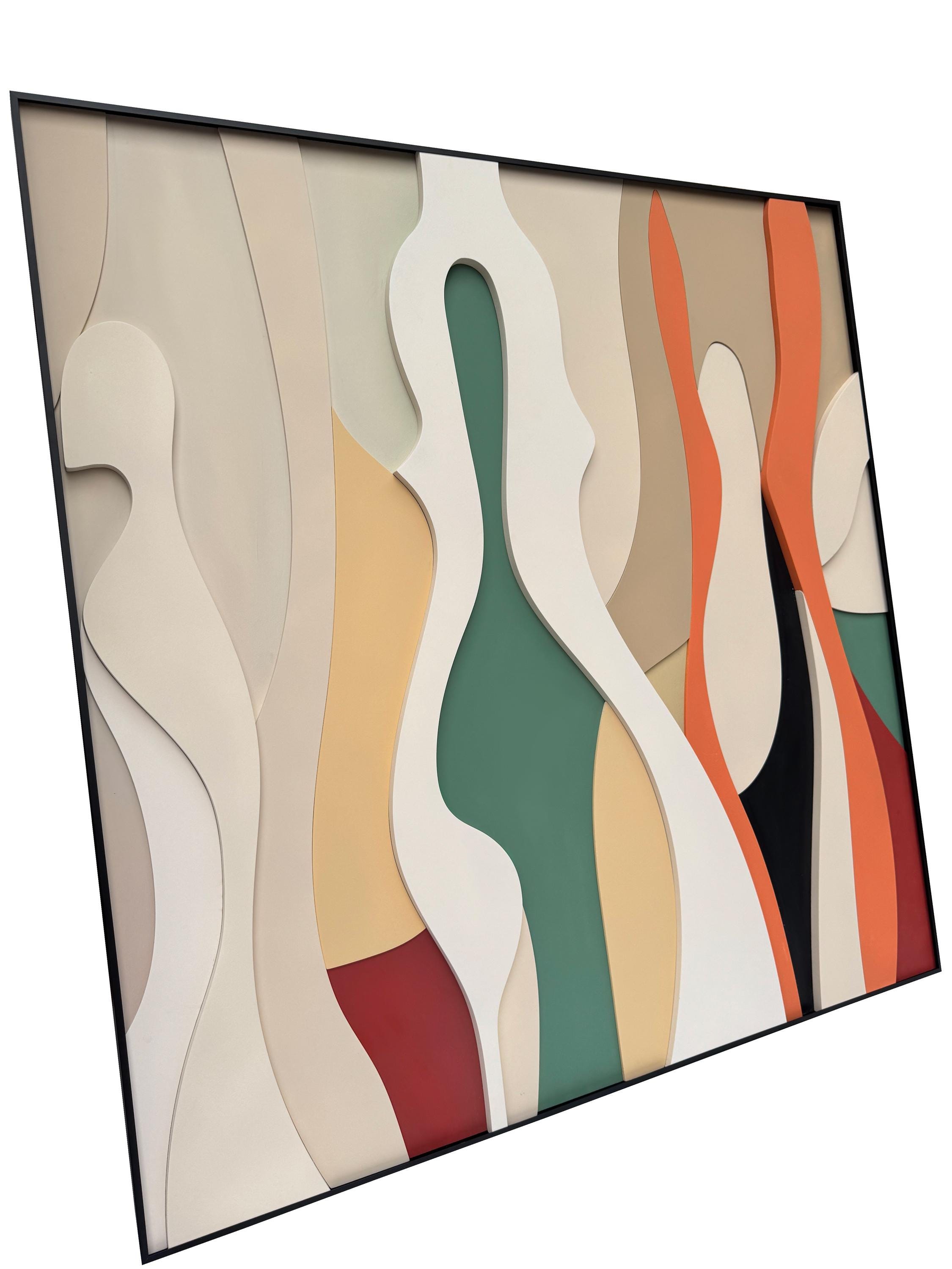 Colorful Wood Carving Wall Art,Geometric Square Wood Art,3D Wood Texture ,Wood Wall Hanging, Housewarming Gift