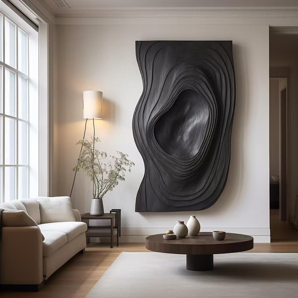 モダンアート 3D Textured Wall Art Panel - Modern Black Abstract Sculpture - Paramet