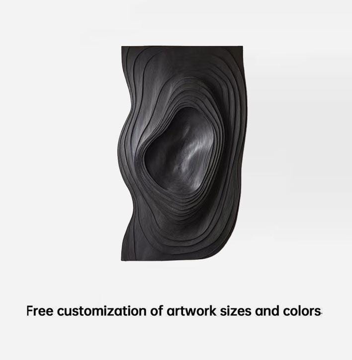 3D Textured Wall Art Panel - Modern Black Abstract Sculpture - Parametric Carved Wood Wall Decor - Japandi Minimalist Art