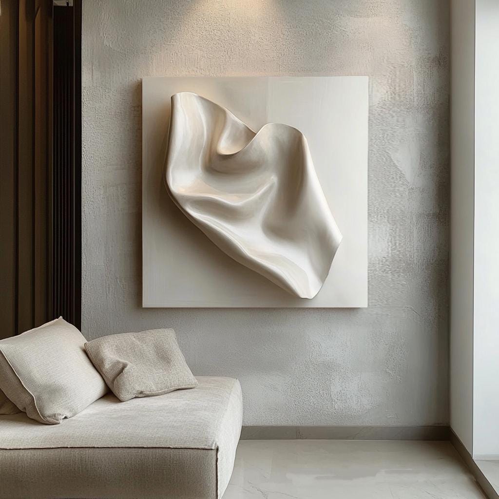 Wood Wall Décor Handmade in 3D – Organic Shape Textured Wall Art – Neutral Minimalist Sculpture for Modern Natural Home Decor