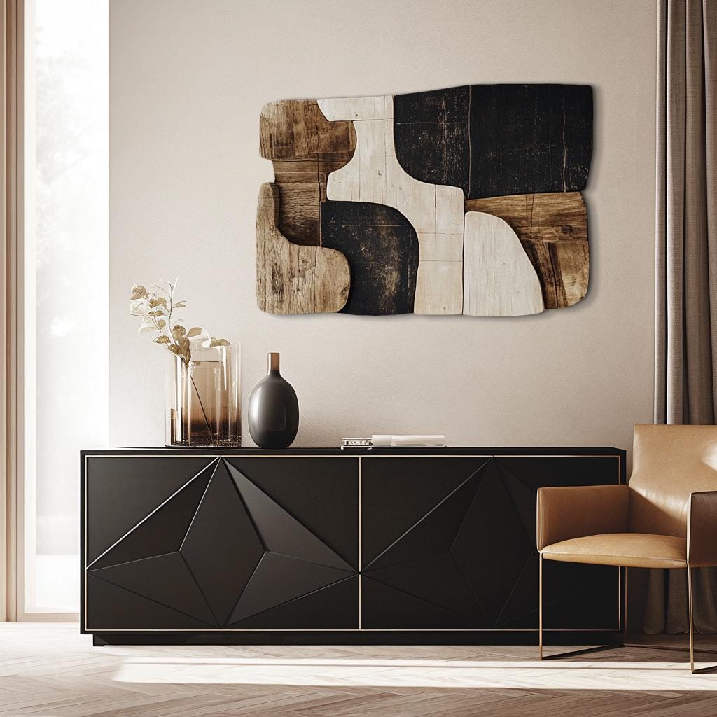 3D Wood Wall Sculpture – Modern Abstract Wall Art in Neutral Tones – Organic Minimalist Wooden Wall Decor – Custom Handmade Wall Panel