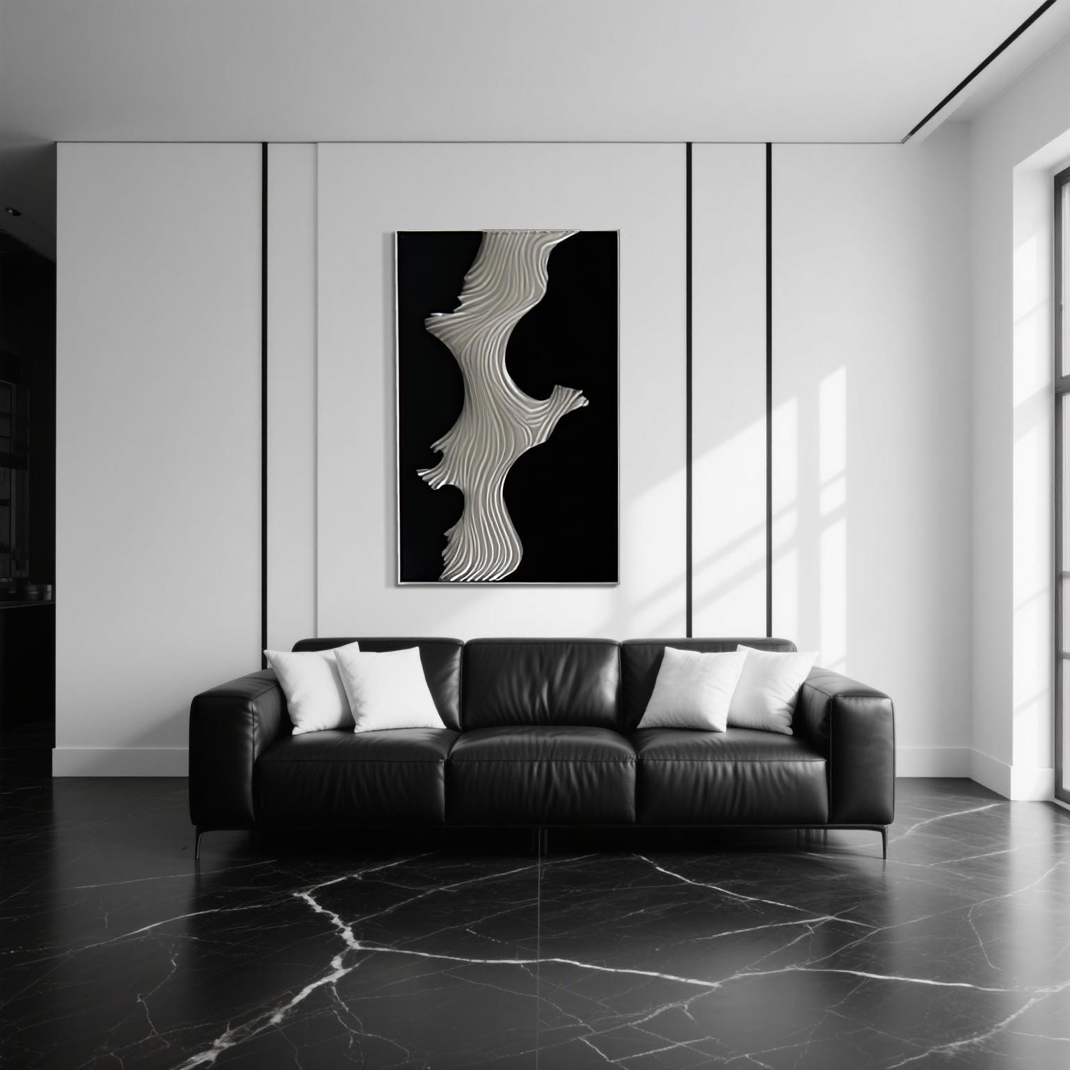 3D Textured Wall Art – Modern Black & White Organic Wave Sculpture – Minimalist Wood Art for Japandi, Nordic  Wabi-Sabi Home Decor