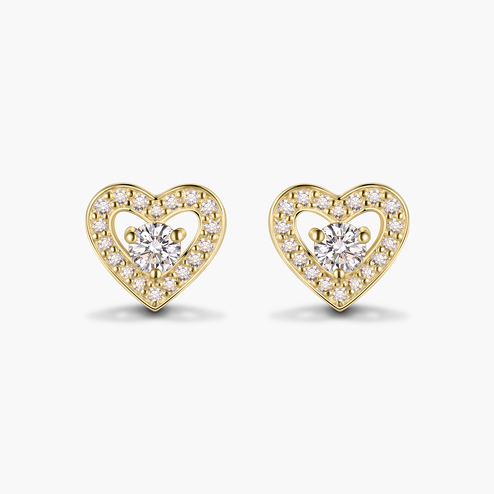 Amore Dual Hearts Gold Plated Diamond Earrings