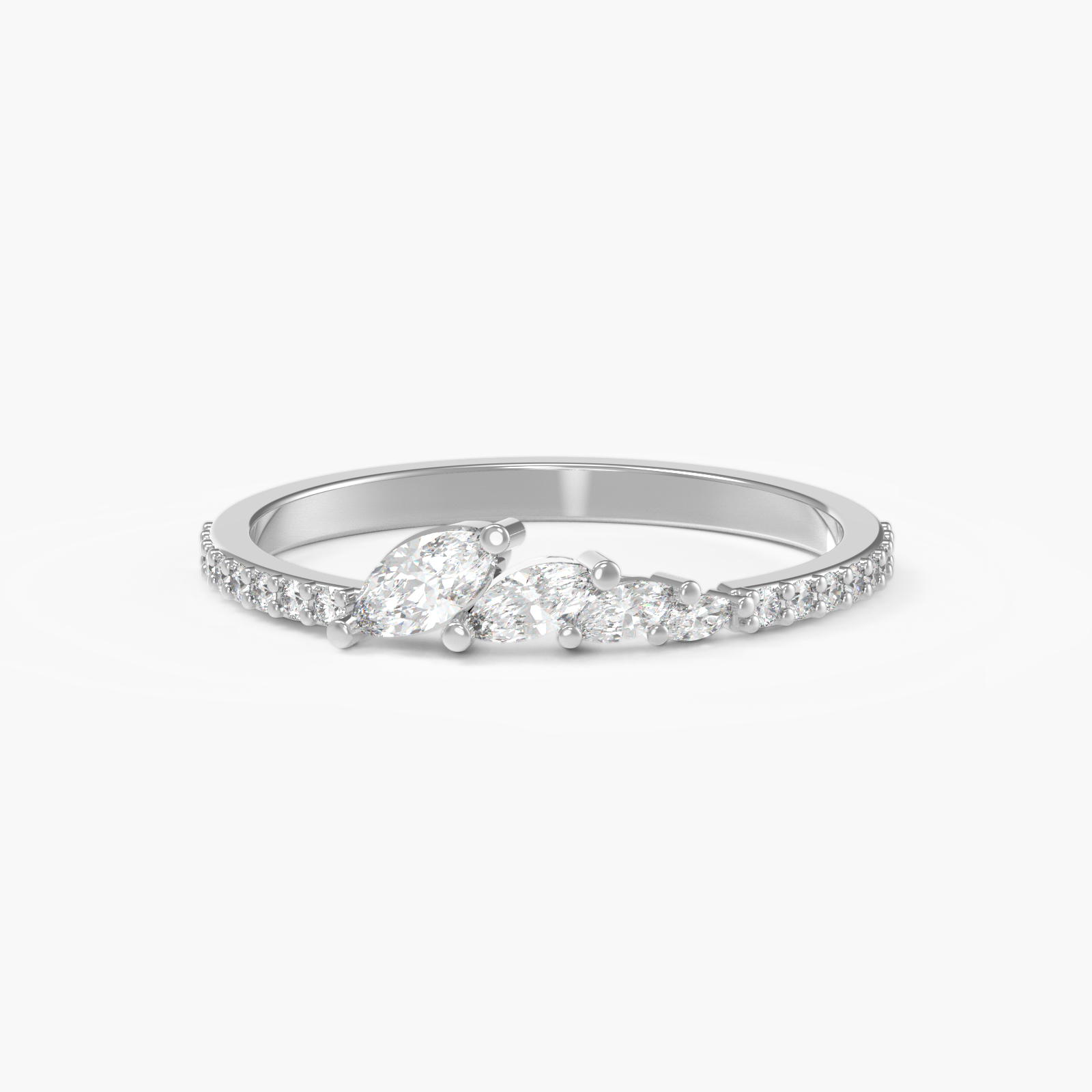 Half Leaf Platinum Diamond Ring 3EX Cut D/E/F Color
