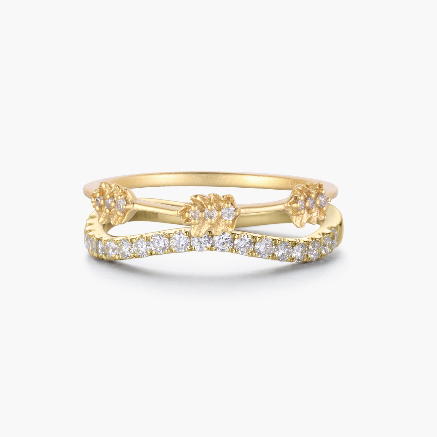 2pcs/Set Oak leaf Gold Plated Stackable Diamond Rings