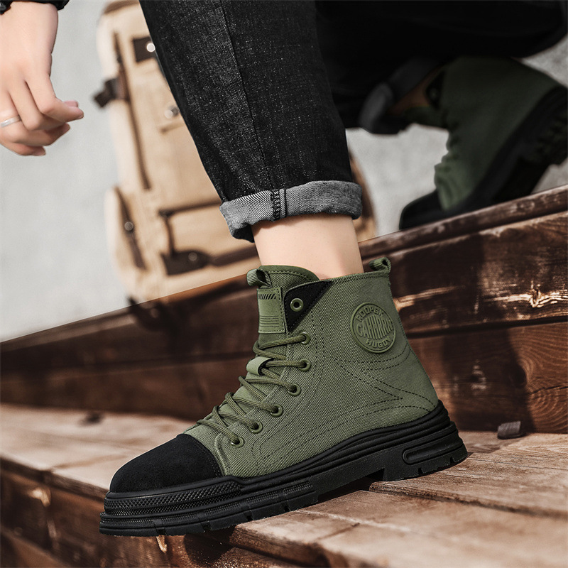 Men's shoes, autumn and winter new casual shoes, fashionable outdoor Martin boots, trendy high-top canvas shoes