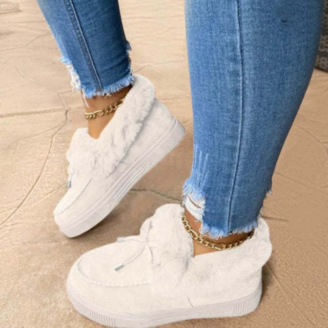 Women Snow Fur Platform Faux Slip-On Loafer Boots