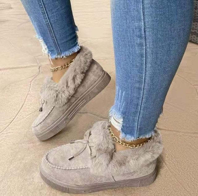 Women Snow Fur Platform Faux Slip-On Loafer Boots
