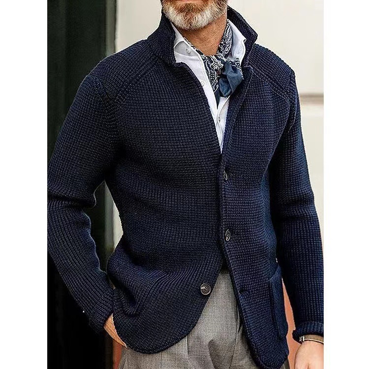 Men's Retro Navy Heavy Knitted Jacket