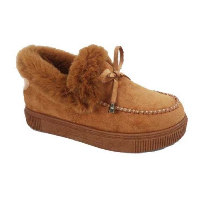 Women Snow Fur Platform Faux Slip-On Loafer Boots