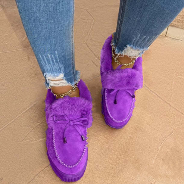 Women Snow Fur Platform Faux Slip-On Loafer Boots