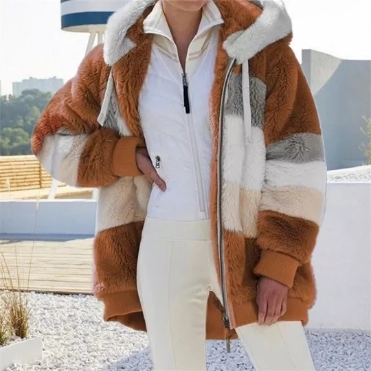 2022 autumn-winter new lamb velvet jacket with zipper pocket and hood