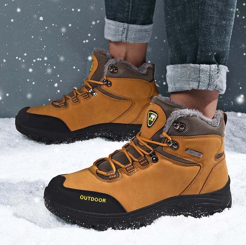 Plush Lighted Genuine Leather Winter Warm Mens Fur Snow Boots