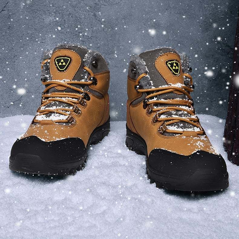 Plush Lighted Genuine Leather Winter Warm Mens Fur Snow Boots
