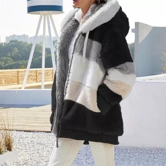 2022 autumn-winter new lamb velvet jacket with zipper pocket and hood