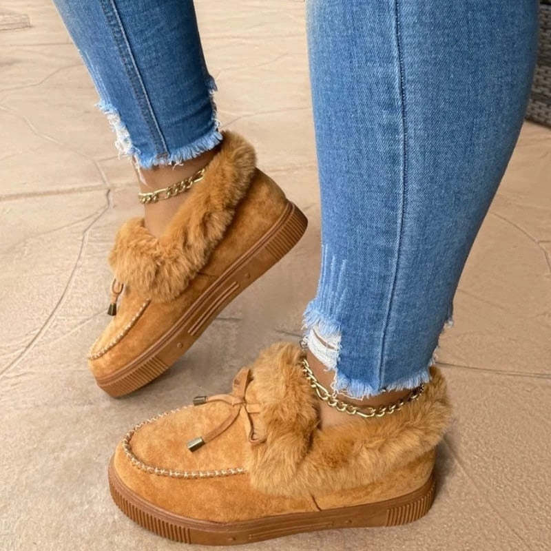 Women Snow Fur Platform Faux Slip-On Loafer Boots