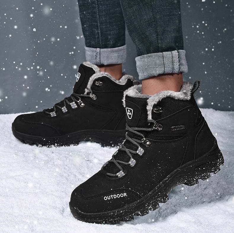 Plush Lighted Genuine Leather Winter Warm Mens Fur Snow Boots