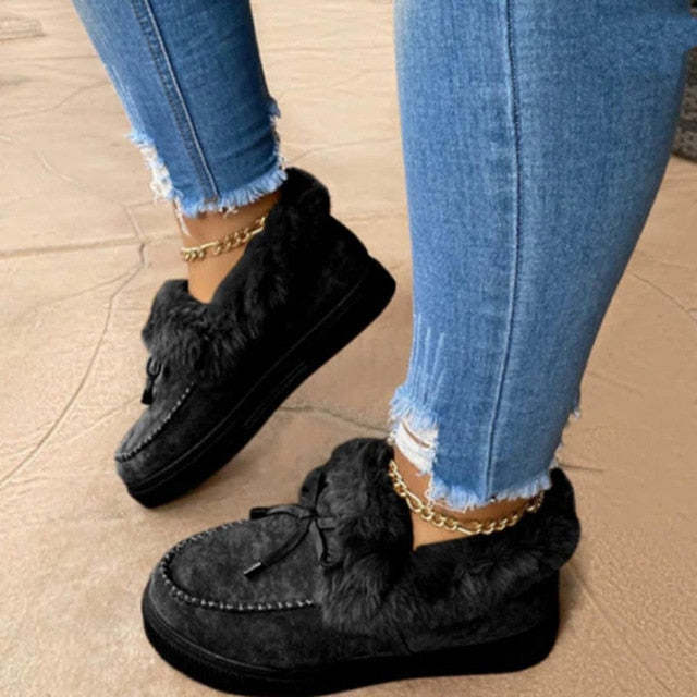 Women Snow Fur Platform Faux Slip-On Loafer Boots