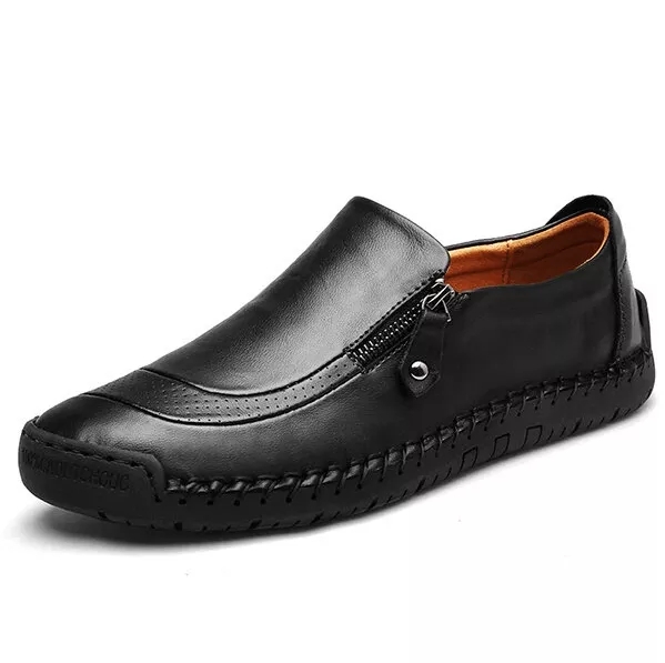 MENS HANDMADE SIDE ZIPPER CASUAL COMFY LEATHER SLIP ON LOAFERS