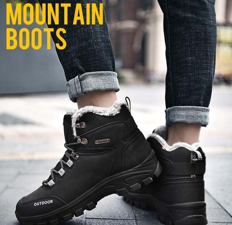 Plush Lighted Genuine Leather Winter Warm Mens Fur Snow Boots