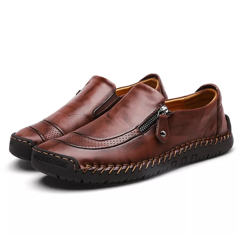 MENS HANDMADE SIDE ZIPPER CASUAL COMFY LEATHER SLIP ON LOAFERS