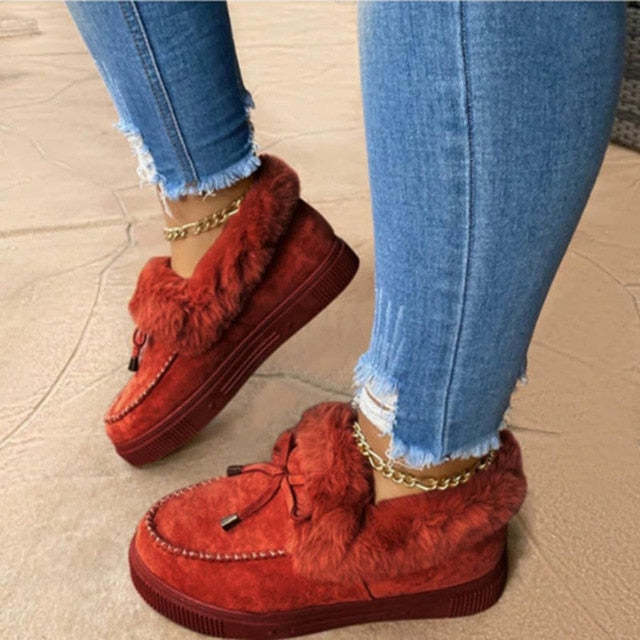 Women Snow Fur Platform Faux Slip-On Loafer Boots