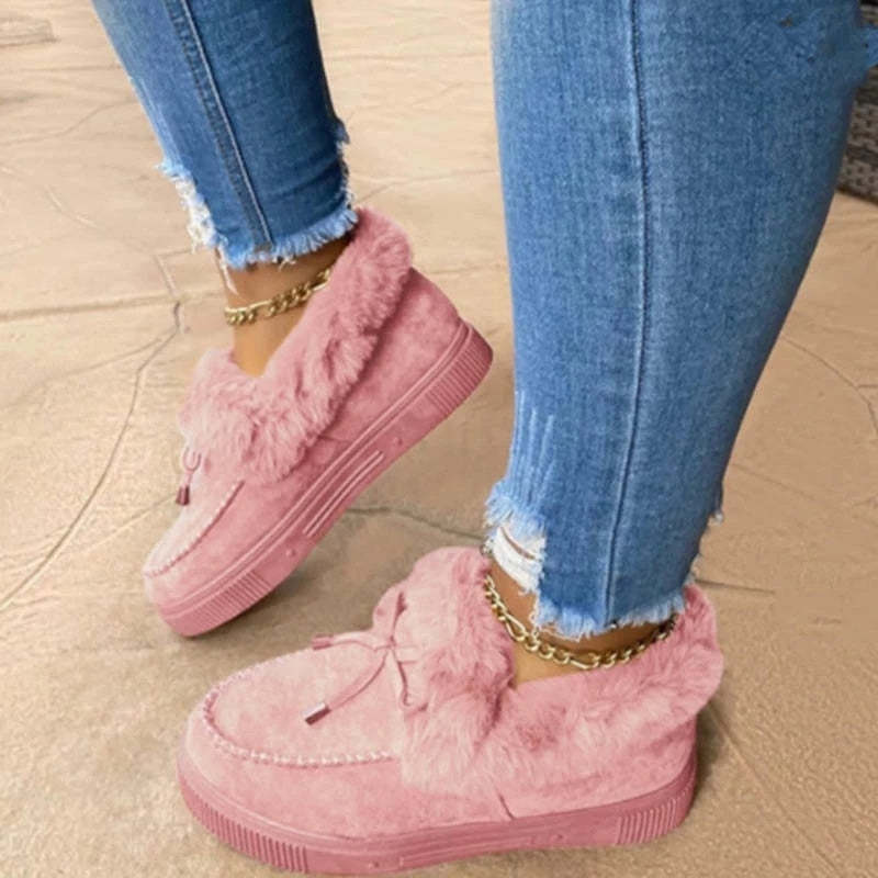 Women Snow Fur Platform Faux Slip-On Loafer Boots